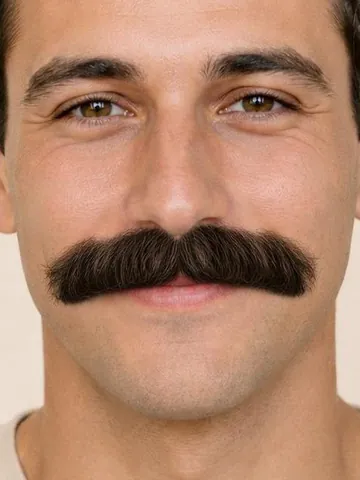 Man with a thick chevron mustache, close-up