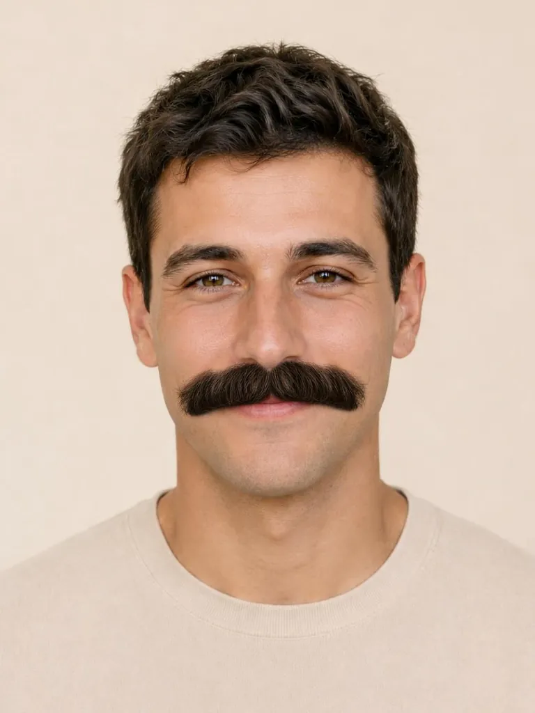 Man with a thick chevron mustache, close-up