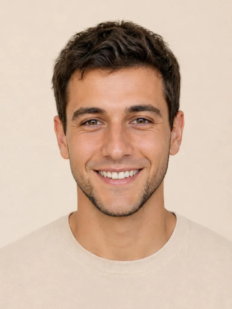 Man with a chin strap beard along the jawline, close-up