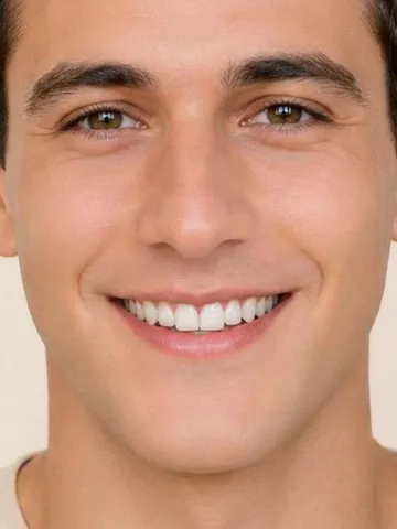 Clean shaven man’s face, front view