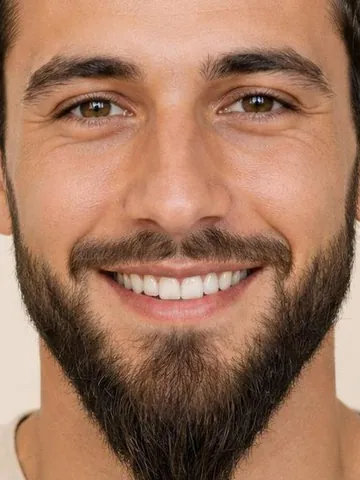 Man with a pointed ducktail beard, close-up