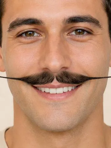 Man with a waxed English mustache, close-up