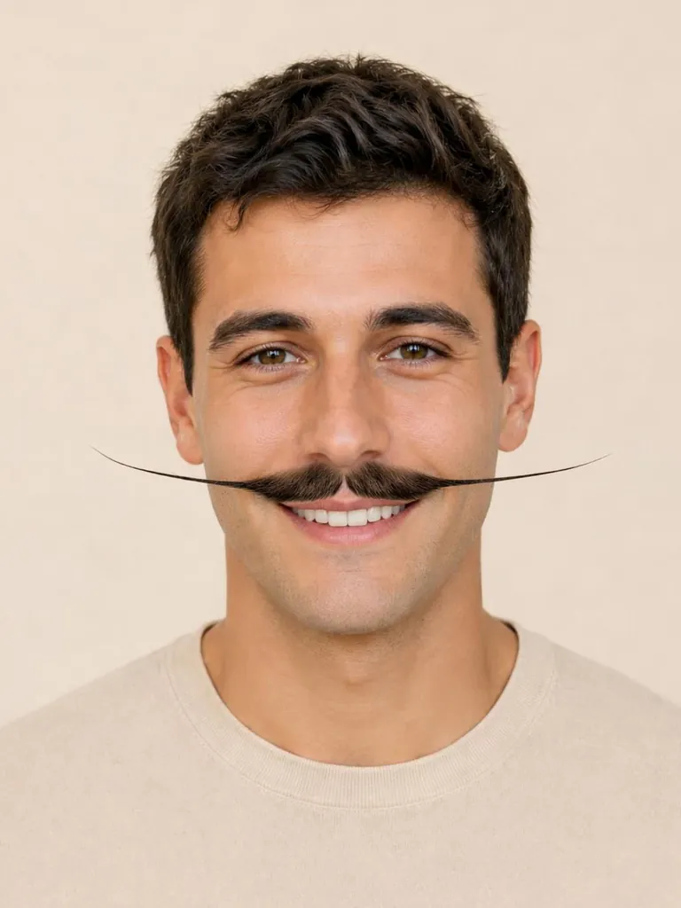 Man with a waxed English mustache, close-up