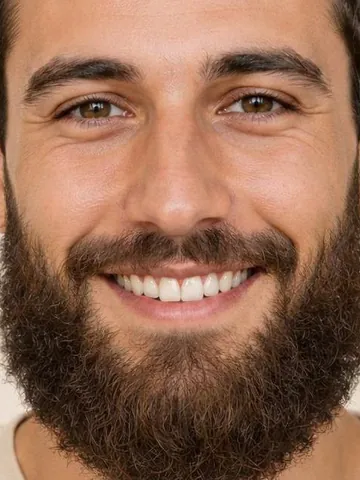 Man with a wide, full Garibaldi beard, close-up