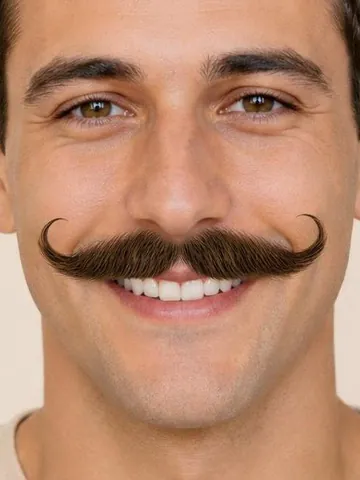 Man with a curled handlebar mustache, close-up
