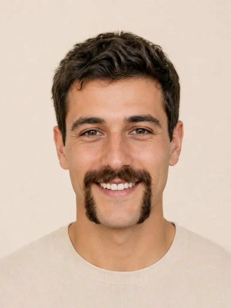 Man with a horseshoe mustache, close-up