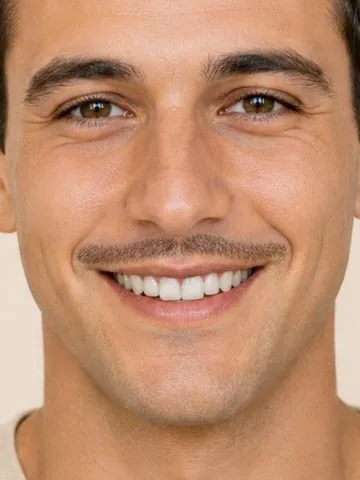 Man with a thin pencil mustache, close-up
