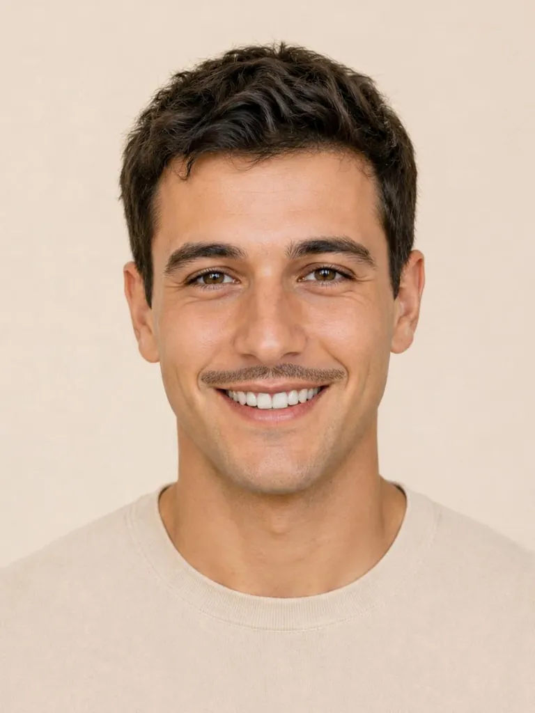 Man with a thin pencil mustache, close-up