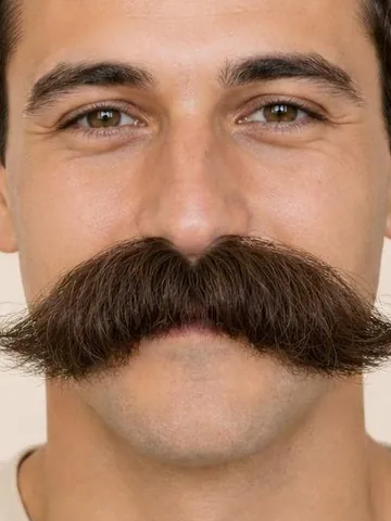 Man with a bushy walrus mustache, close-up