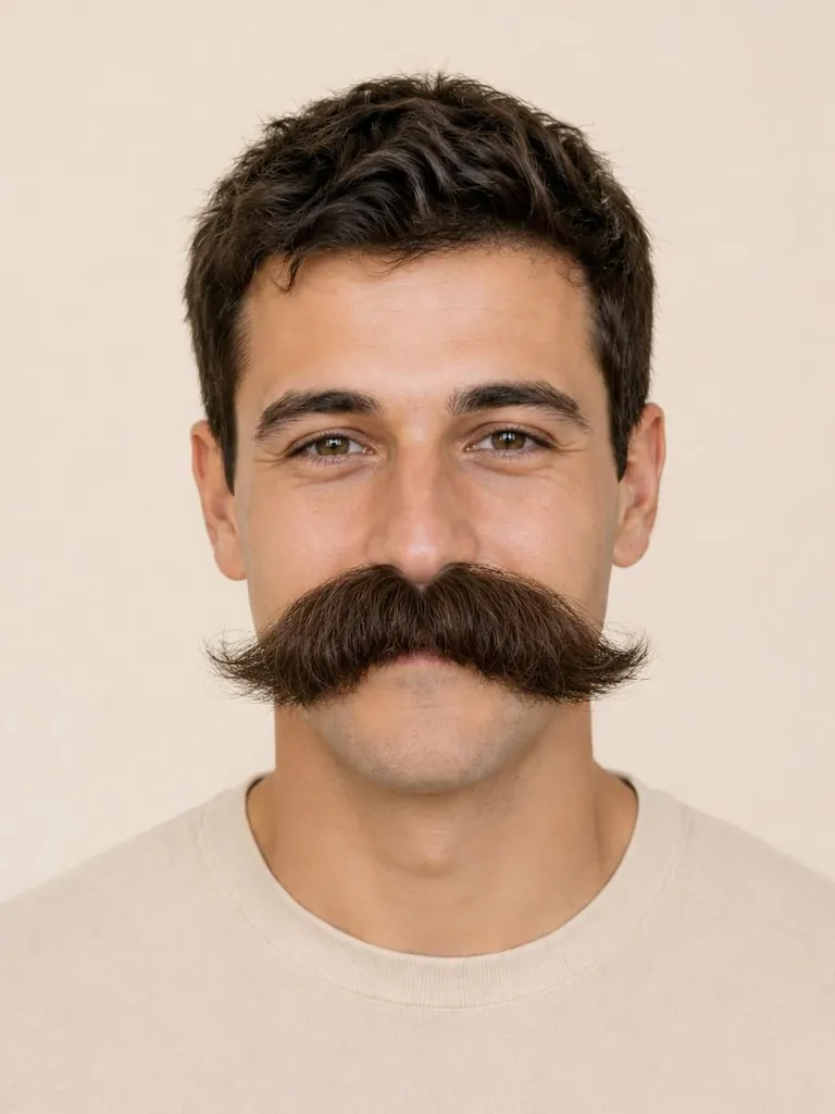 Man with a bushy walrus mustache, close-up