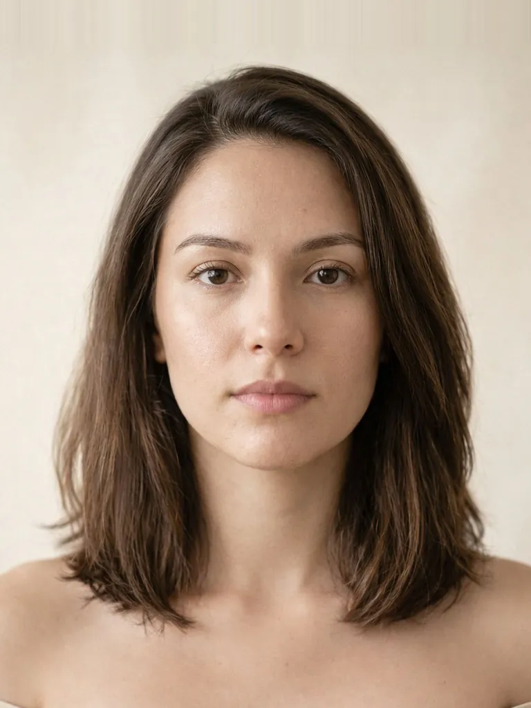 Before: the catalog model without Blunt Bangs