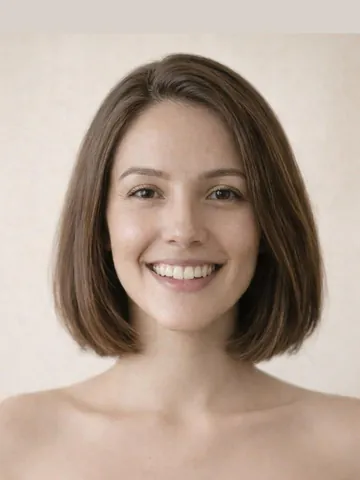 Chin-length blunt bob hairstyle, front view