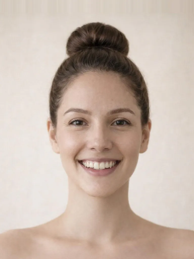 High bun on top of the head, front view