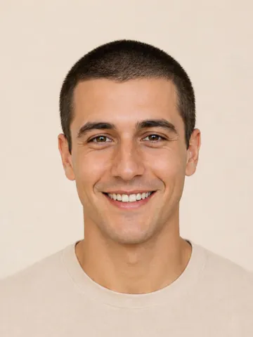Short clipper buzz cut, front view