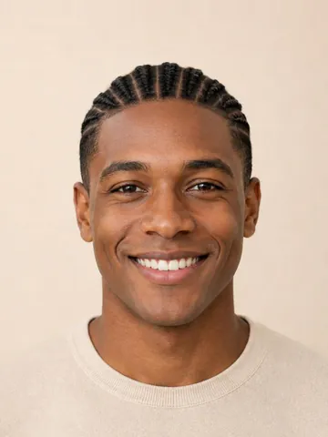 Straight-back cornrows, front view