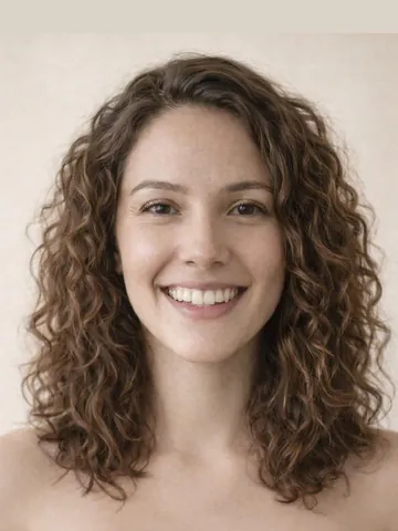 Medium-length curly hairstyle, front view