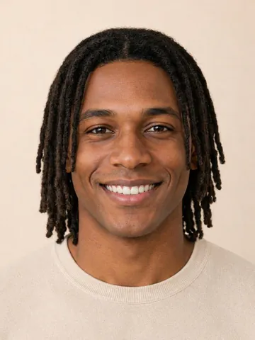 Shoulder-length dreadlocks, front view