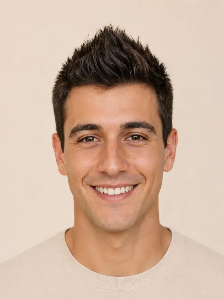Faux hawk with short sides and a raised middle, front view