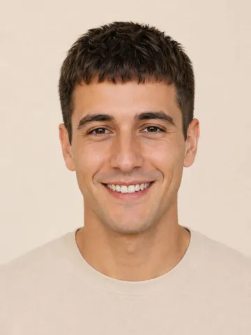 French crop with a short forward fringe, front view
