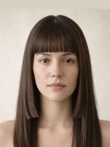 Hime cut with blunt bangs and side locks, front view
