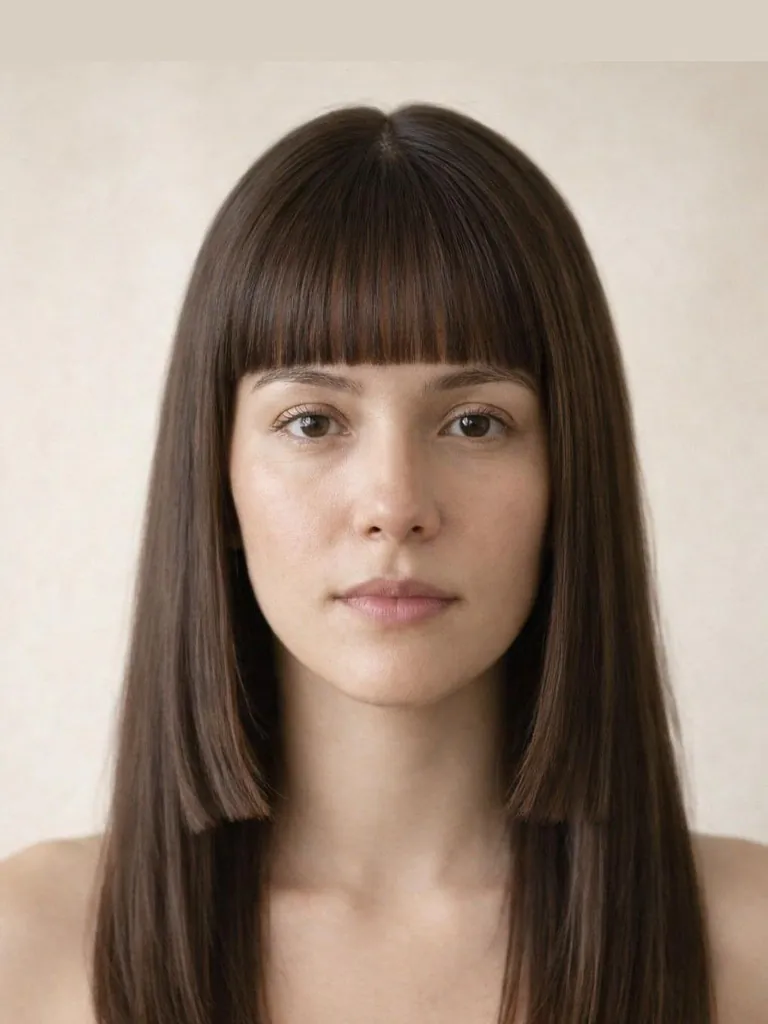 Hime cut with blunt bangs and side locks, front view
