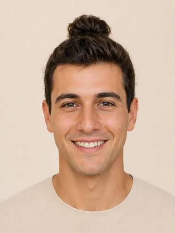 Man bun on top of the head, front view