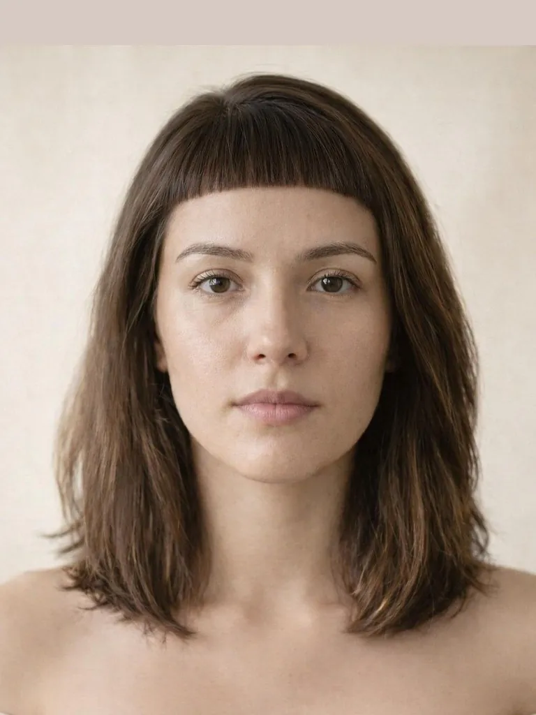Micro bangs cut high on the forehead, front view