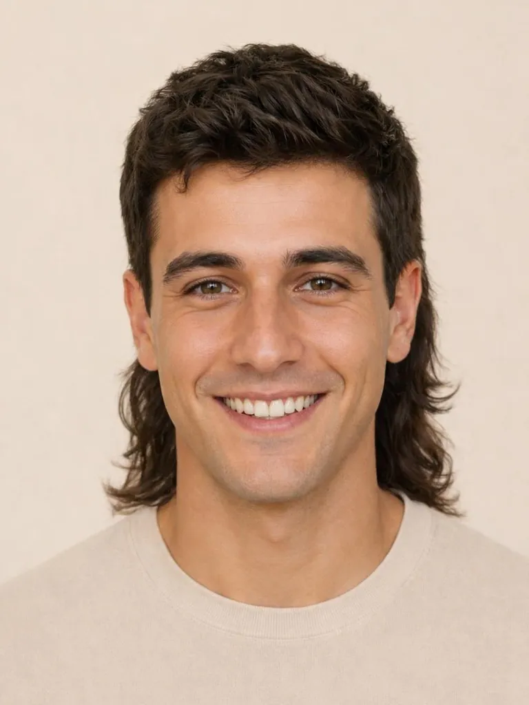 Mullet with short front and long back, front view