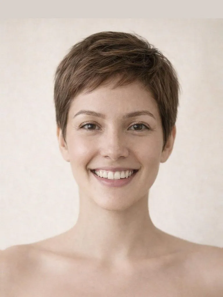 Short pixie cut, front view