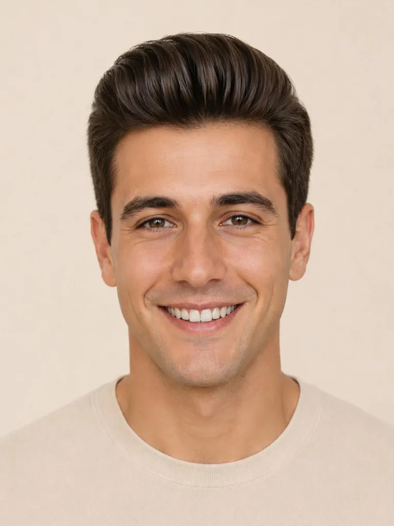 Pompadour with tall volume at the front, front view