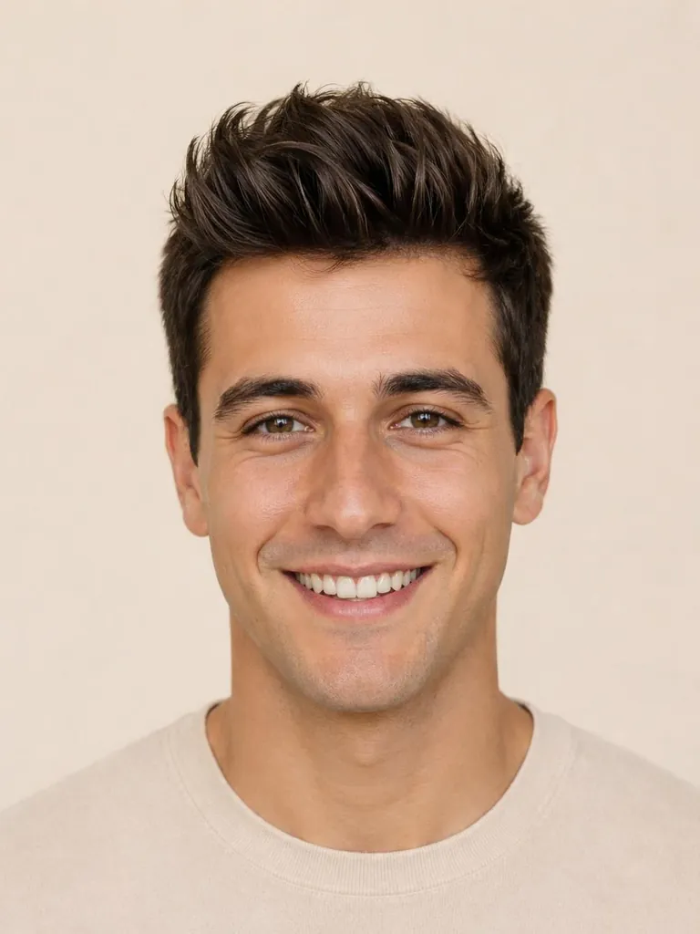 Quiff with a voluminous, textured front, front view