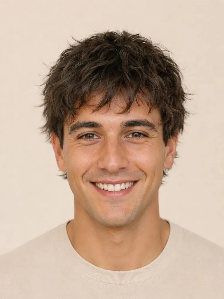 Shaggy layered haircut, front view