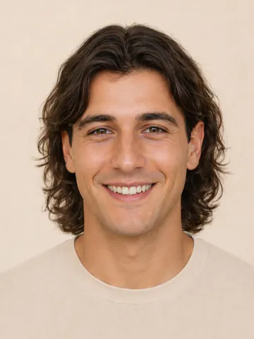 Men’s shoulder-length hairstyle, front view