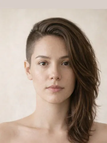 Asymmetric side shave hairstyle, front view