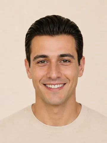 Slicked back hairstyle, front view