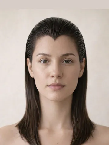 Dramatic slicked back vampire haircut, front view