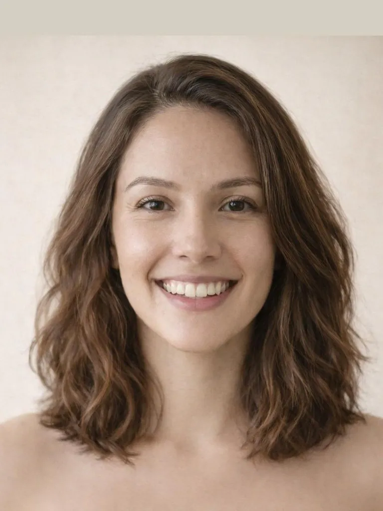 Shoulder-length wavy lob hairstyle, front view