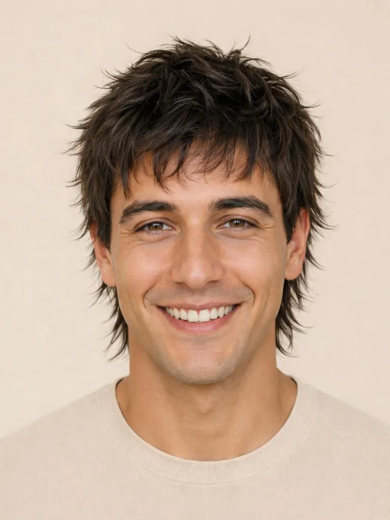 Wolf cut hairstyle, front view